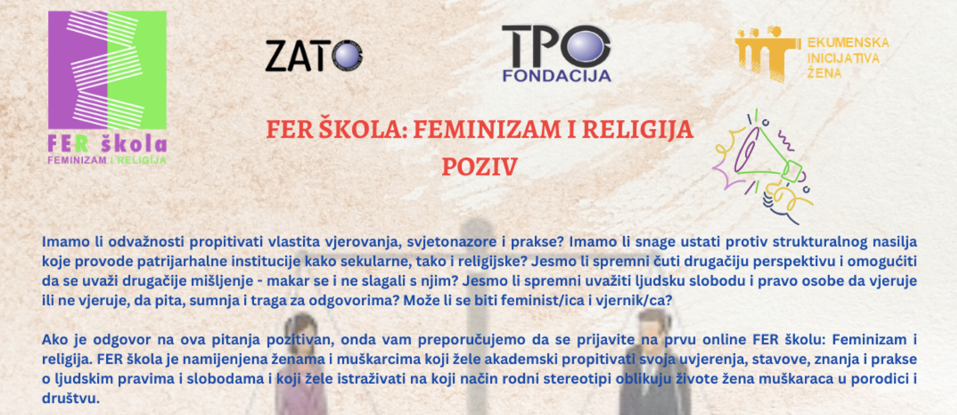Poziv na upis u online FER školu: Feminizam i religija